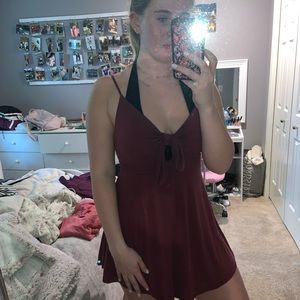 Maroon romper tie top with small cutout